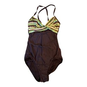 Women's merona brown/green one piece Swimsuit Size M